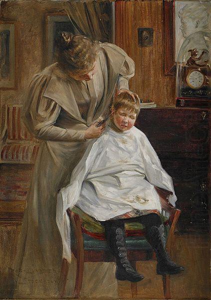 Mother cutting the hair, Robert Lundberg